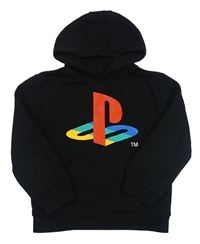 Černá mikina s potiskem Playstation a kapucí