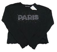 Černé crop triko s nápisem z kamínky Nutmeg