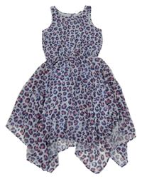 Modré šifonové šaty s leopardím vzorem H&M