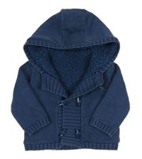 Tmavomodrý propínací zateplený svetr s kapucí Mothercare