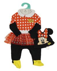 Nové - Červeno-černý overal s puntíky + čepice - Minnie Disney