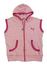 Světlerůžová tepláková propínací vesta s logem a kapucí Puma