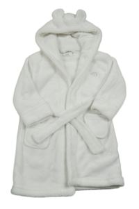 Bílý chlupatý župan se slonem a kapucí 