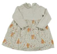 Béžové žebrované bavlněné šaty s květovanou sukní a Púem George