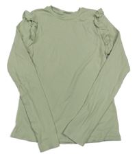 Světlekhaki žebrované triko s volánky George