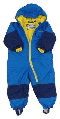 Modro-tmavomodrá šusťáková zimní kombinéza s kapucí Lupilu