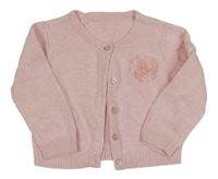 Světlerůžový propínací svetr s květem Nutmeg