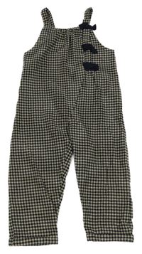 Tmavomodro-béžové kostkované lehké laclové kalhoty s mašlemi Zara