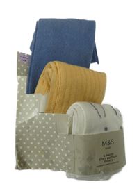 Nové - 3x punčocháče - modré + okrové + bílé se zajíčkem 