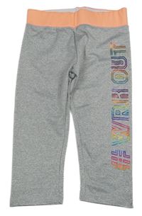 Šedé melírované sportovní capri legíny s nápisem a neonovým pasem Ergeenomixx