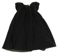 Černé puntíkaté šifonové plisované šaty C&A