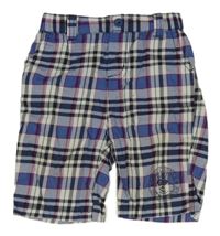 Bílo-modro-růžové kostkované plátěné kraťasy s potiskem Dopodopo