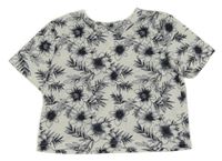 Bílo-černé květované crop tričko 