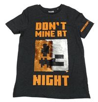 Tmavošedé melírované tričko s Minecraft z překlápěcích flitrů George