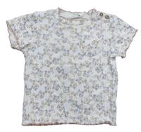 Bílo-růžové žebrované tričko s kytičkami Topolino