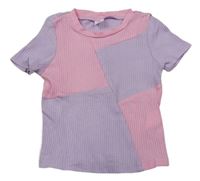 Levandulovo-světlerůžové žebrované tričko Shein