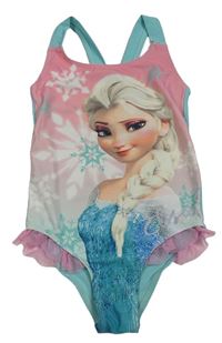 Světlemodro-růžové jednodílné plavky s Elsou Disney 