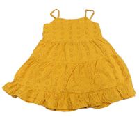 Okrové plátěné šaty s dirkovaným vzorem Primark