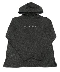 Černo-stříbrný svetr s nápisem a kapucí C&A