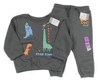 Nové - 2set - Šedá mikina s dinosaury + tepláky Primark