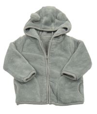 Šedá chlupatá propínací mikina s kapucí 