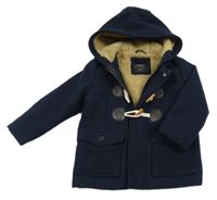 Tmavomodrý flaušový zateplený kabát s kapucí Next