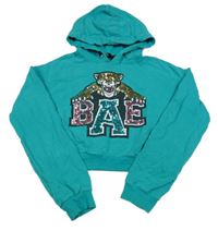 Zelená crop mikina s tygrem a kapucí Coolcat