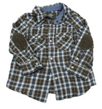 Hnědo-modro-bílá kostkovaná košile H&M