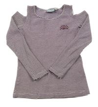 Vínovo-bílé proužkované žebrované triko s průstřihy Pepperts