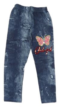 Modré legíny riflového vzhledu s motýlkem 