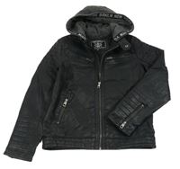 Černá koženková bunda s teplákovou kapucí C&A