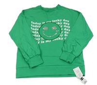 Nové - Tmavozelená mikina se smajlíkem a nápisy Dunnes