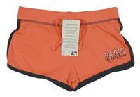Nové - Lososové bavlněné kraťasy s šedým lemem a nápisem Y.F.K. 