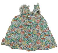 Bílé plátěné květované šaty s volánky Next