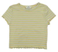 Žluto-pruhované žebrované crop tričko H&M