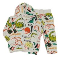 Nové - 2set - Bílá propínací mikina s dinosaury a kapucí + tepláky Hopscotch