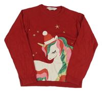 Tmavočervený svetr s jednorožcem H&M