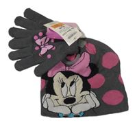 Nové - 2set - Šedá pletená čepice s Minnií + rukavice Disney
