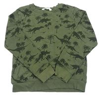 Tmavokhaki mikina s dinosaury a palmami H&M