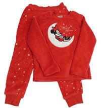 Červené plyšové pyžamo s Minnie a zlatými hvězdičkami Disney