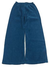 Petrolejové žebrované wide leg sametové kalhoty 