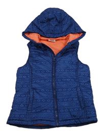 Tmavomodrá vzorovaná šusťáková zateplená vesta s kapucí YIGGA