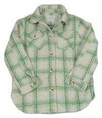 Bílo-zelená kostkovaná vlněná košilová bunda PRIMARK