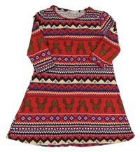 Červeno-tmavomodro-smetanovo-černé vzorované šaty se soby Matalan