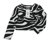 Nové - černo-bílé vzorované úpletové crop mikinotriko Matalan