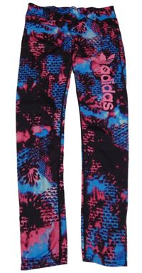 Tmavohnědo/růžovo-modré batikované sportovní legíny Adidas