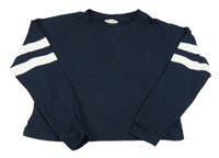 Tmavomodrá oversize crop mikina s bílými pruhy H&M