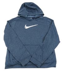 Tmavomodrá melírovaná thermo mikina s logem a kapsou a kapucí Nike