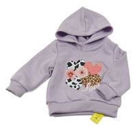 Nové - světlefialová mikina se srdíčky a květy a nápisem a kapucí SHEIN