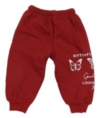 Červené teplé tepláky s motýlky a nápisy 